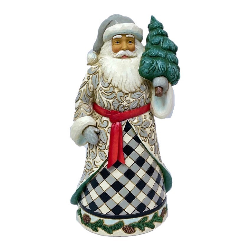 Heartwood Creek - Santa with Black & White Skirt Holding Tree