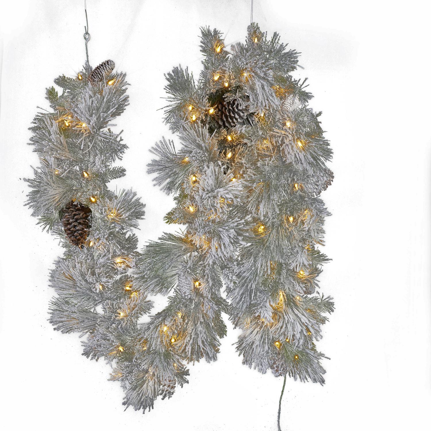 RAZ Christmas Trees 2.7m/9' PreLit Flocked Pine Garland RAZ Imports