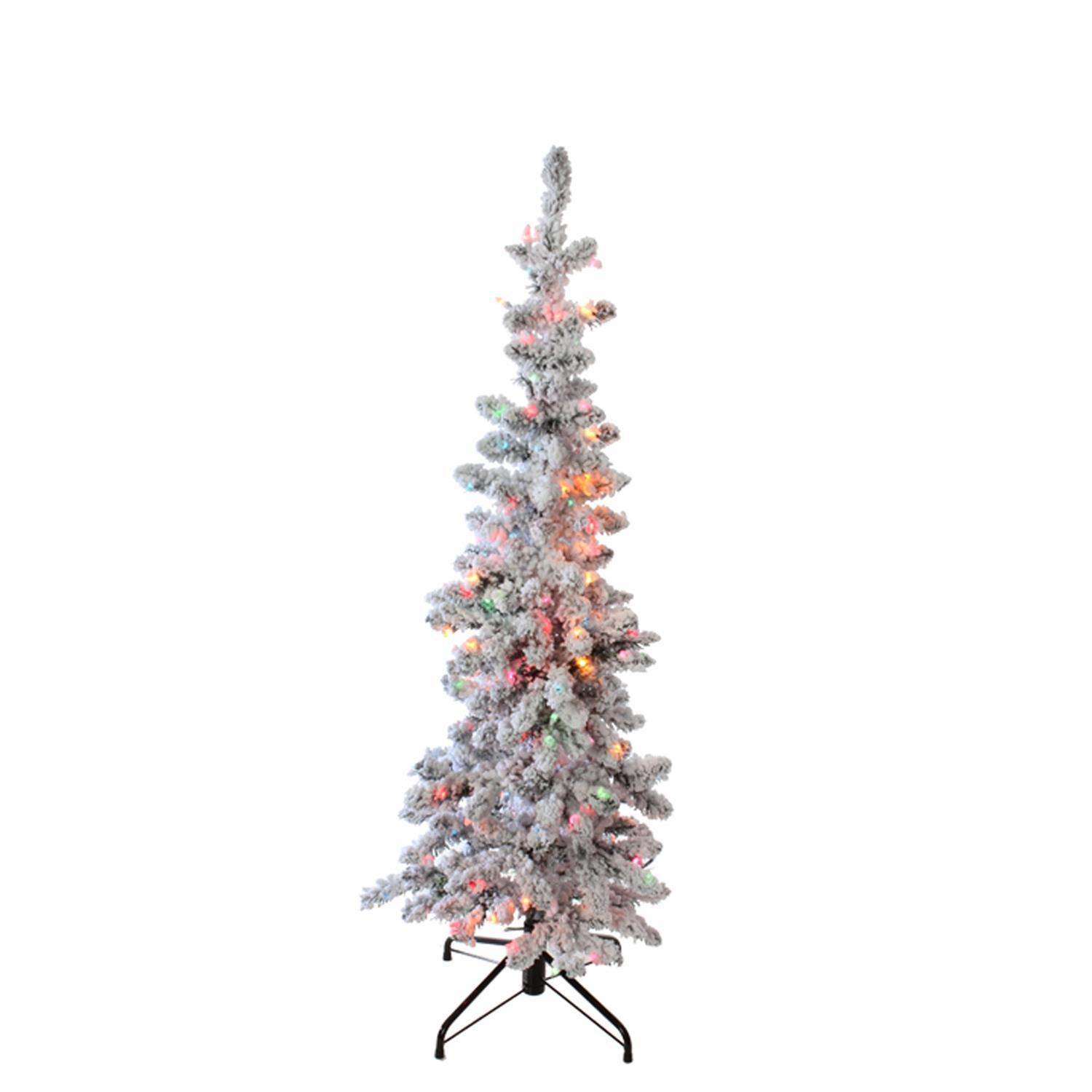 RAZ Christmas Trees 1.37m/4.5' Slim Multi Lit Flocked Tree RAZ Imports